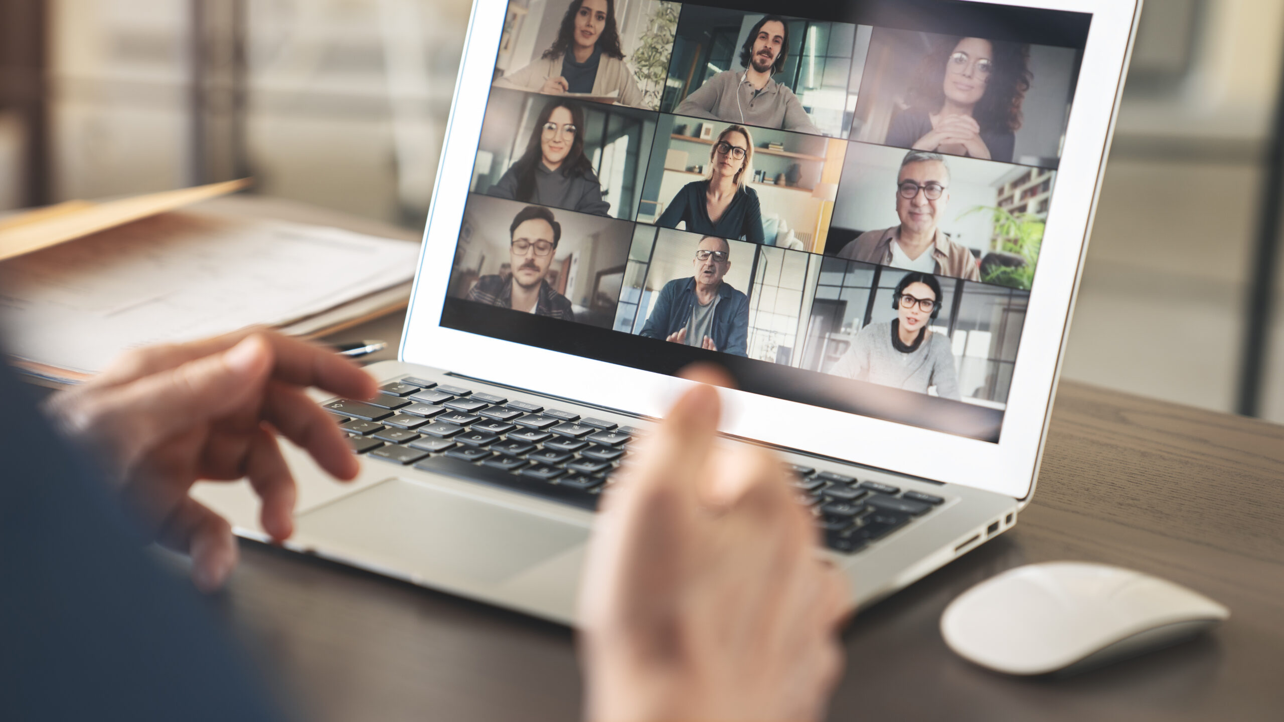 Working and talking on the computer with video calling